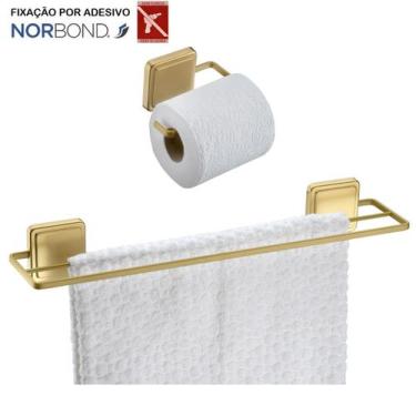 Imagem de Kit Toalheiro Duplo Porta Toalha Suporte Papel Higiênico Banheiro Ades