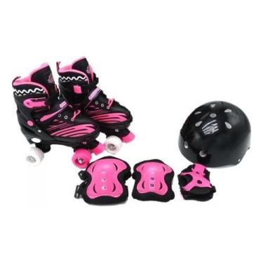 Imagem de Patins Quad 4 Rodas Roller Aventura Preto e Pink Unitoys, P (30-33)