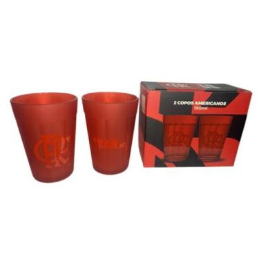 Imagem de Conjunto 2 Copos Americanos Vidro Flamengo Vermelho - Coisaria