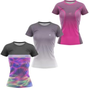 Imagem de Kit 3 Blusa Feminina Fitness Academia Caminhada Esportiva Dry Fit UV 5