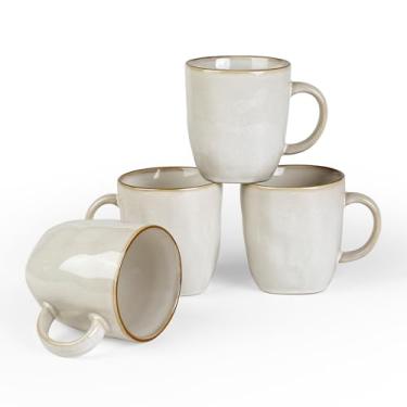 Imagem de famiware Conjunto de 4 canecas de café, conjunto de xícaras de café Ocean Square 368 g com alça para cacau, leite, chocolate quente, copos de grés para cozinha, esmalte reativo, seguro para