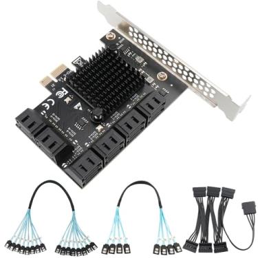 Imagem de Placa de expansão PCIe x1 para 12 portas SATA3.0, adaptador SATA de 6 Gbps para SSD/HDD, Plug and Play com 12 LEDs de status, compatível com Windows/Linux/Ubuntu/ESXi/Synology NAS (com cabos de pacote