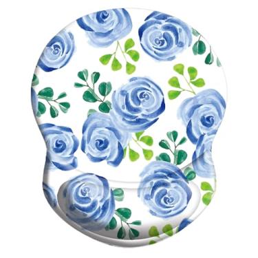 Imagem de Mouse pad ergonômico com suporte de pulso, almofada de descanso de pulso confortável para alívio da dor com base de poliuretano antiderrapante para jogos, casa, escritório e viagens (rosa azul