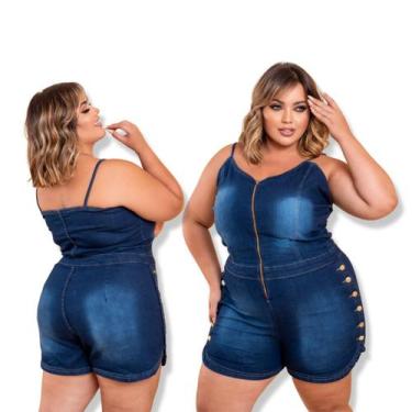 Imagem de Macaquinho curto jeans plus  size com botôes lateral - QCHICK JEANS, T