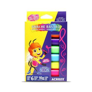 Imagem de Estojo Tinta Guache bastão Acrilex  6 cores - Efeito Neon