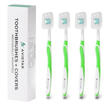Imagem de 4 Pack Toothbrushes for Adults - Individually Wrapped Medium Bristle Toothbrushes with Covers - Green - Convenient & Affordable Dental Care for Travel, Hotels, Airbnb, Missions & More