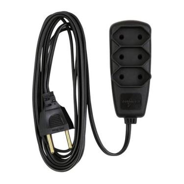Imagem de Extensão Elétrica 2p Pl 5m 2x0,75 10a Nbr 3 Tomadas Preta - PIAL