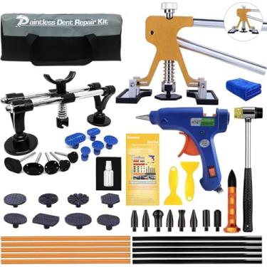 Imagem de Kit de reparo de extrator de amassado de carro: conjunto de 48 ferramentas de reparo de amassados sem pintura com levantador dourado - ferramenta universal de reparo de amassados de carroceria,