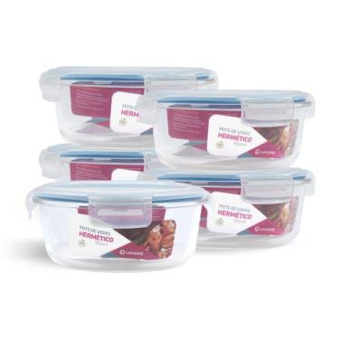 Imagem de Kit 5 Potes De Vidro Redondo Com Tampa Hermética 950ml - NABOX, Azul