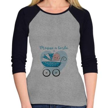 Imagem de Baby Look Raglan Menino a bordo Manga 3/4 - Foca na Moda, Cinza, Preto
