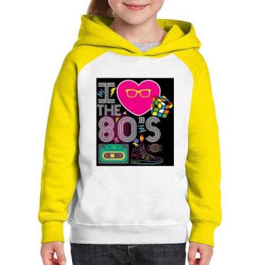 Imagem de Moletom Infantil I Love the 80's - Foca na Moda, Branco, Amarelo, 6
