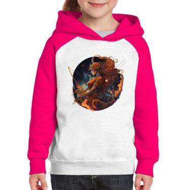 Imagem de Moletom Infantil Sagitário Sígno - Foca na Moda, Branco, Rosa, 12
