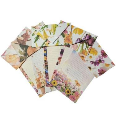 Imagem de Kit Papéis De Carta Decorados Com 10 + Envelopes Estampados Flores - D