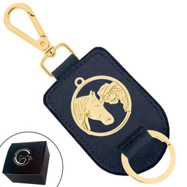Imagem de Chaveiro de Couro Cowgirl Cavalo Banhado a Ouro e Fecho Premium - Opçõ