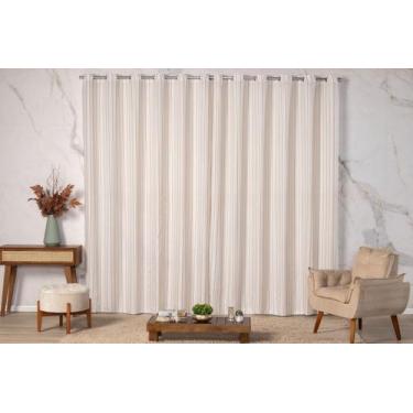 Imagem de Cortina Linho Rústico Listrado 4,40m x 2,70m Algodão c/ Poliéster p/ Q