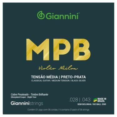 Imagem de Encordoamento Violão Giannini MPB GENWBS Nylon Preto-Prata Média