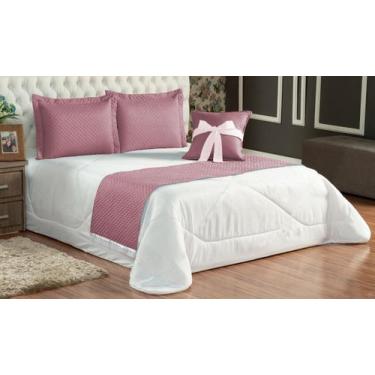 Imagem de Kit Cobre Leito Casal Queen Lily Dupla Face Branco Rosê com 5 peças - 