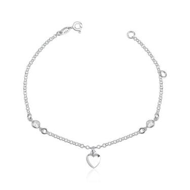 Imagem de Tornozeleira Coração Liso/ Zirconias Prata 925 - Atraktiva Jóias, 25cm