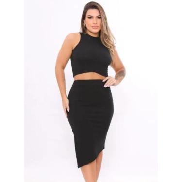 Imagem de Conjunto saia com fenda lateral e top cropped regatinha sem bojo - RAY