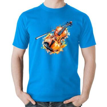 Imagem de Camiseta Algodão Violino Watercolor - Foca na Moda, Azul, GGG