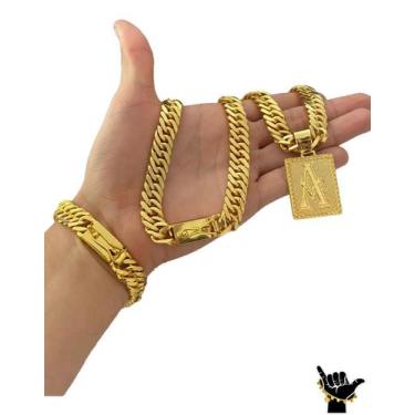 Imagem de Corrente Grumet 13mm + Pulseira + Pingente - Banhado a Ouro - ToJoia18