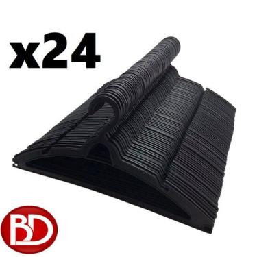 Imagem de Kit 24 cabide plastico preto 39x17cm para qualquer tipo de roupa -  at