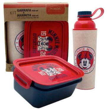 Imagem de Kit Presente Minnie Garrafa 660ml e Pote Marmita Hermética 850ml Plasu