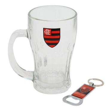 Imagem de Caneca Vidro Com Abridor Garrafas 450ml - Flamengo - Mileno