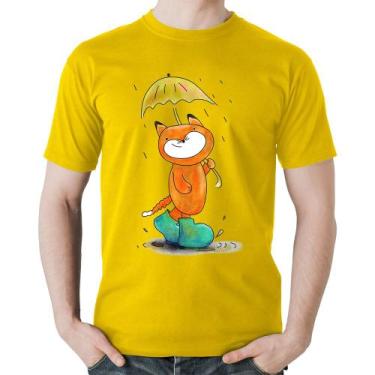 Imagem de Camiseta Algodão Raposa Fofinha Na Chuva - Foca na Moda, Amarelo, G