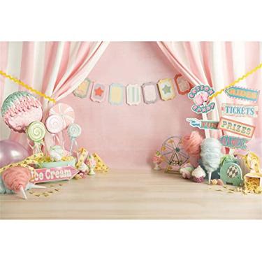 Imagem de DORCEV 2,1 x 1,5 m Candyland Ice Cream Pano de fundo rosa feminino decoração interior cortina passeios ingressos prêmios jogos algodão doce desenhos engraçados fotografia fundo doce princesa festa de