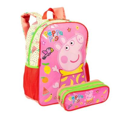 Imagem de Kit Mochila De Costas Peppa Pig Com Estojo Duplo Escolar, Rosa