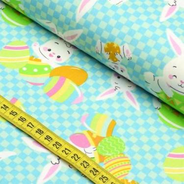Imagem de Tecido Estampado Para Patchwork - Páscoa : Coelhos Feliz (0,50x1,40) -