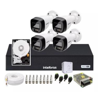 Imagem de Kit 4 Cameras Intelbras 1120 Full Color, Dvr 8 Canais C/ Hd
