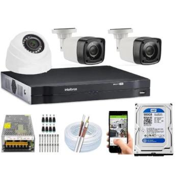 Imagem de Kit Cftv 3 Câmeras Bullet-dome 720p Dvr Intelbras 4 Canais C/Hd 500Gb