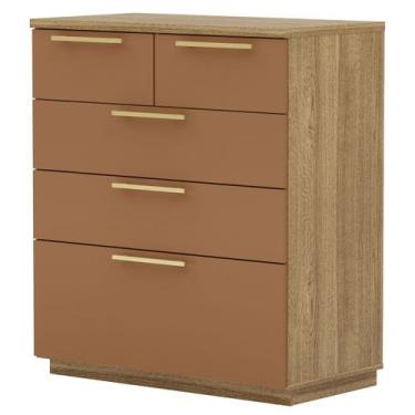 Imagem de Cômoda para Quarto com 5 Gavetas MDP Debai - Vila Rica, Nature/Camarim