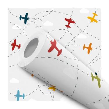 Imagem de Papel De Parede Adesivo Lavável Bebê Aviões Colorido Infantil 10m - DE