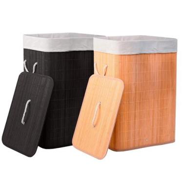 Imagem de Cesto De Roupas Bambu Retangular Banheiro Lavanderia - Holtter Home De
