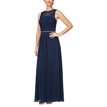 Imagem de Alex Evenings Vestido feminino longo sem mangas evasê, Renda azul marinho, 48
