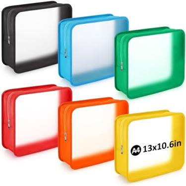 Imagem de Shinylin 6 pastas de plástico para documentos com zíper, pasta expansível de 7,6 cm, bolsas de documentos à prova d'água com zíper para armazenamento de portfólio de papel, escritório, casa, 6 cores