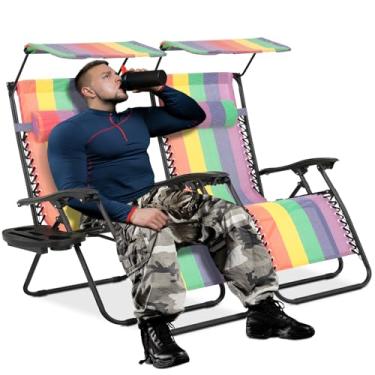 Imagem de MoNiBloom Conjunto de 2 cadeiras grandes de gravidade zero de 73 cm, poltronas reclináveis antigravidade para pátio com cúpula, GG, espreguiçadeira dobrável para uso ao ar livre com bandeja de suporte
