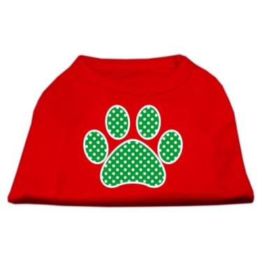 Imagem de Mirage Pet Products Camiseta verde com estampa de pata suíça, pequena, vermelha