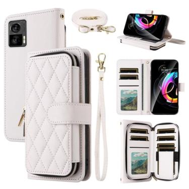 Imagem de Dswteny Argyle Capa carteira para Motorola Edge 30 Neo com alça de pulso, alça de ombro, bolsa com zíper de couro PU de luxo flip suporte para cartão de crédito acessórios capa para celular 5G