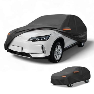 Imagem de Partuto Capa de carro à prova d'água para todos os climas, automotiva, externa, anti-UV, proteção solar e chuva, cobertura externa completa para Kia EV6 190T-PU preta com tiras refletoras
