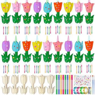 Imagem de Colingmill Pacote com 30 kits de artesanato de sino de vento de flor de tulipa 3D Faça sua própria flor, ornamentos de sino de vento, faça você mesmo, colorir, sinos de vento, presentes artísticos