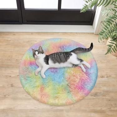 Imagem de ATRUG Tapete redondo pequeno de 6 x 0,6 m para quarto de meninas, tapetes macios e felpudos, arco-íris, tapete kawaii, colorido, felpudo, para quarto, meninas, cômoda, sala de jogos, berçário, armário