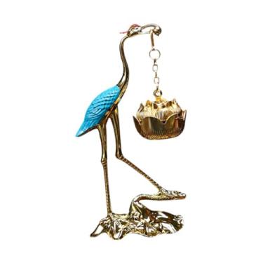 Imagem de Gralara Queimador de incenso suspenso de guindaste de liga Altura 13,5 cm Decoração de mesa para decoração interna e externa, Azul E Dourado