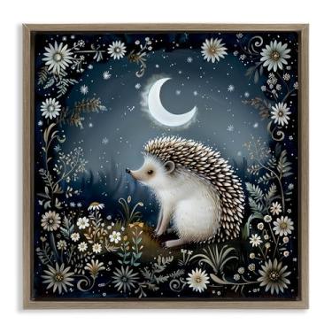 Imagem de Stupell Industries Hedgehog Under Forest Moon Framed Floater Canvas Wall Art Design by The Dutch Lady, Moldura flutuante marrom, 45,7 x 45,7 cm