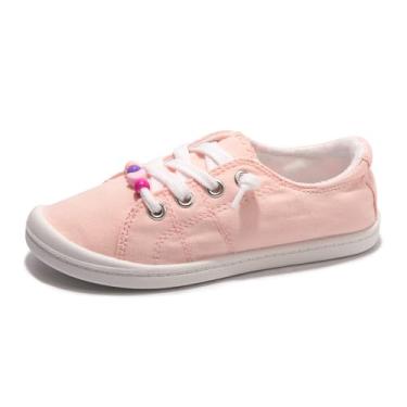 Imagem de FUNKYMONEY Tênis de lona para meninas, com cadarço, leve, casual, para crianças pequenas, rosa, 8 Toddler