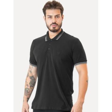 Imagem de Polo Guess Masculina Piquet Outline Triangle Grey Frieze Preta, M/M, P