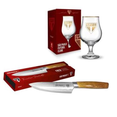 Imagem de Kit são paulo taça de cerveja + faca de churrasco presente oficial - B